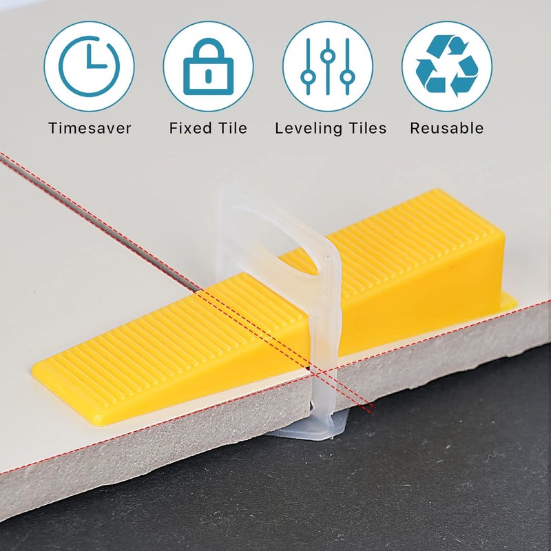 Threetwone 400pcs Tile Leveling System Wedges, Reusable, 1/32, 1/16, 1/8 Inch Spacer Compatible,Wall Tile Installation Kit (yellow, 400) - Image 5